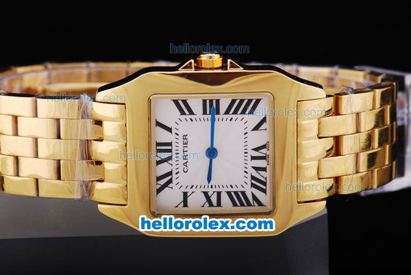 Cartier Montre Santos Demoiselle Man Size Full Gold with White Dial - Click Image to Close