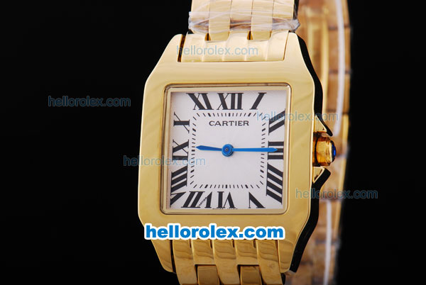 Cartier Montre Santos Demoiselle Man Size Full Gold with White Dial - Click Image to Close