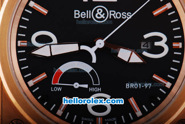 Bell & Ross BR 01-97 Asia ETA 2892 Movement Working Power Reserve Black Dial-Gold Case with Rubber Strap - Click Image to Close
