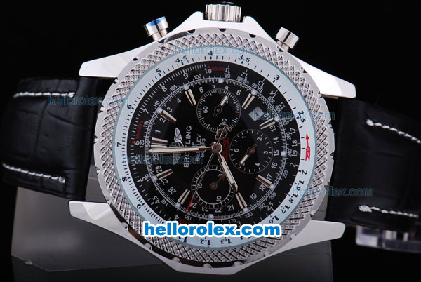 Breitling for Bentley Motors Working Chronograph Quartz with Black Dial and Black Leather Strap - Click Image to Close