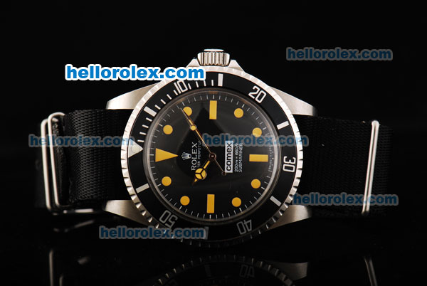 Rolex Submariner Comex Oyster Perpetual Automatic Black Dial with Yellow Markers and Black Nylon Strap - Click Image to Close