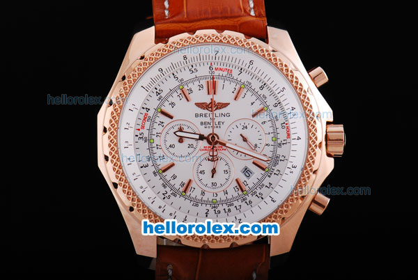 Breitling for Bentley Motors Working Chronograph Quartz Movement Rose Gold Case with White Dial - Click Image to Close