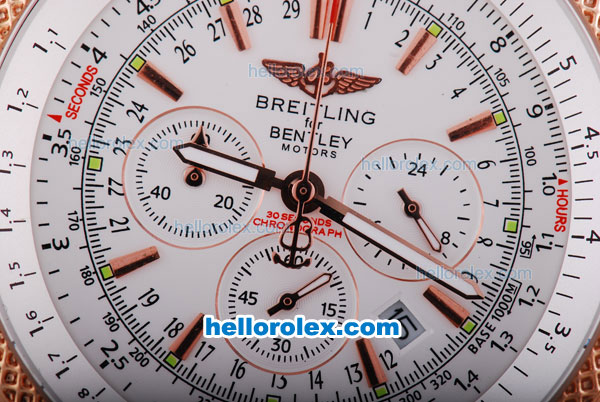 Breitling for Bentley Motors Working Chronograph Quartz Movement Rose Gold Case with White Dial - Click Image to Close