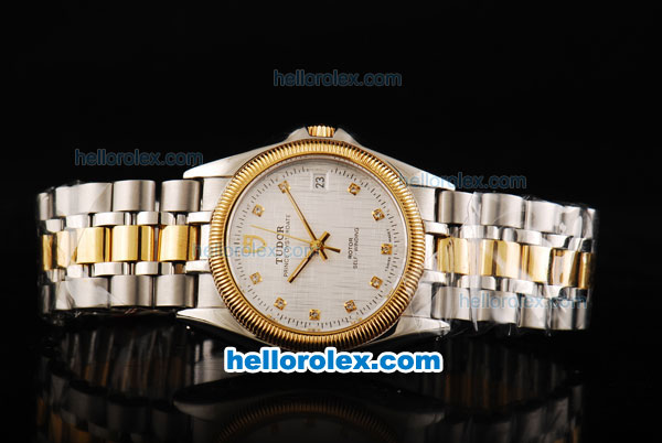 Tudor Prince Date Automatic Movement White Dial with Steel Case and Rose Gold Bezel-Two Tone Strap - Click Image to Close