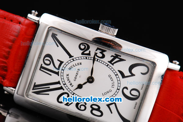 Franck Muller Geneve Long Island Quartz Silver Case with White Dial and Red Leather Strap - Click Image to Close