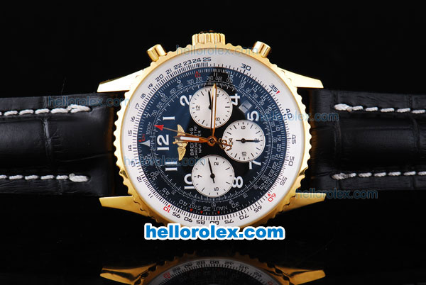 Breitling Navitimer Automatic Gold Case with Black Dial and Black Leather Strap - Click Image to Close