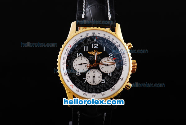 Breitling Navitimer Automatic Gold Case with Black Dial and Black Leather Strap - Click Image to Close
