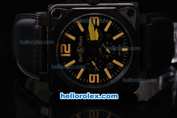 Bell & Ross BR 01-94 Automatic Movement PVD Casing with Yellow marking Black Bezel and Leather Strap - Click Image to Close