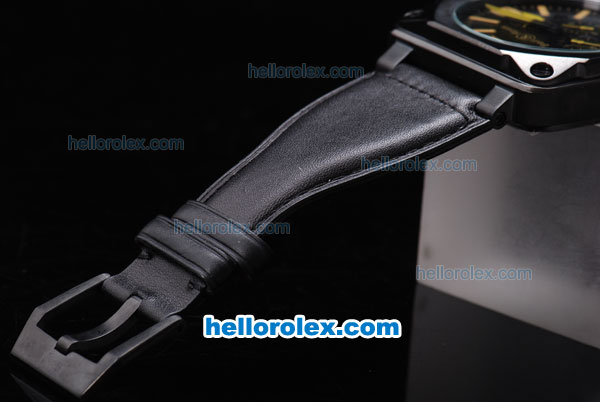 Bell & Ross BR 01-94 Automatic Movement PVD Casing with Yellow marking Black Bezel and Leather Strap - Click Image to Close