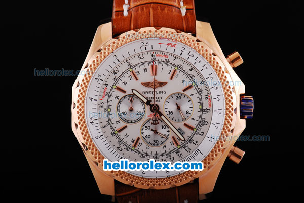 Breitling for Bentley Motors T Working Chronograph Quartz Rose Gold Case with White Dial and Rose Gold Stick Markers - Click Image to Close