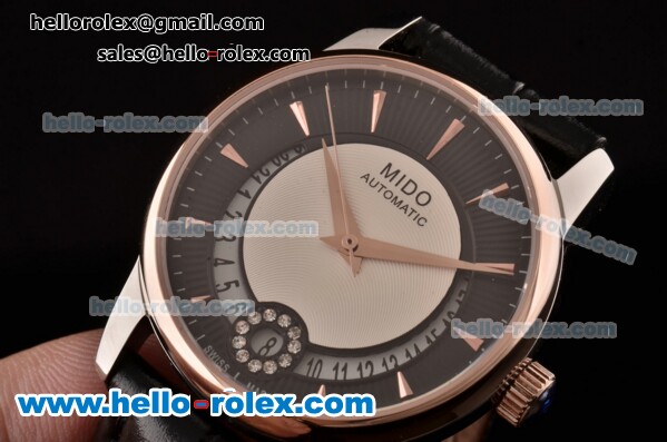Mido Baroncelli II Swiss ETA 2824 Automatic Two Tone Case with Black Leather Strap and Black Dial - Click Image to Close
