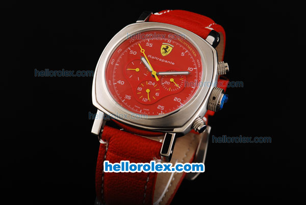Ferrari Rattrapant Automatic Silver Case with Red Dial and Leather Strap - Click Image to Close