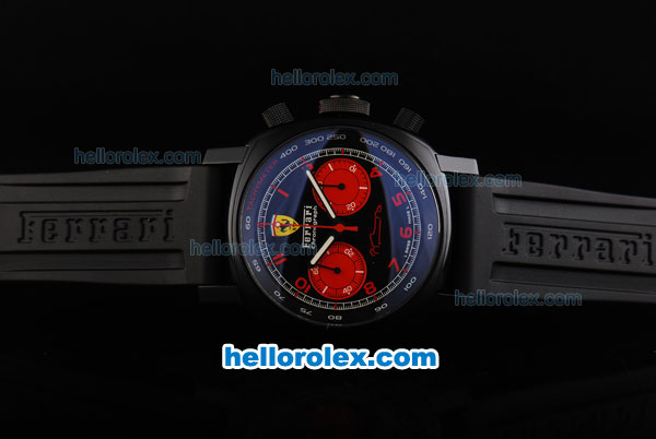 Ferrari Chronograph Swiss Valjoux 7750 Automatic Movement PVD Case with Black Dial and Red Numeral Markers-Black Rubber Strap - Click Image to Close