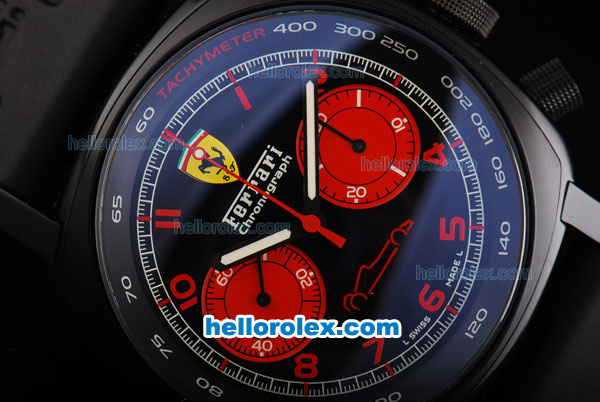 Ferrari Chronograph Swiss Valjoux 7750 Automatic Movement PVD Case with Black Dial and Red Numeral Markers-Black Rubber Strap - Click Image to Close