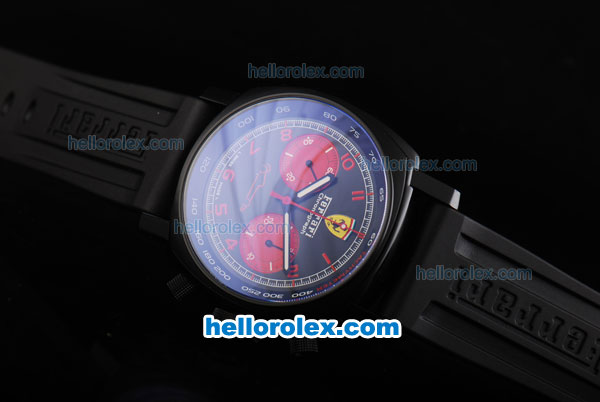 Ferrari Chronograph Swiss Valjoux 7750 Automatic Movement PVD Case with Black Dial and Red Numeral Markers-Black Rubber Strap - Click Image to Close