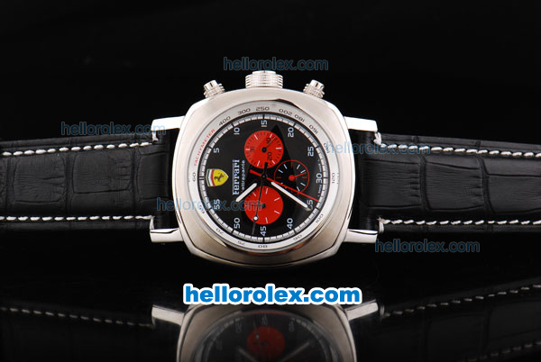Ferrari Chronograph Automatic Movement Black Dial with White Numeral Marker and Red Subdials-Black Leather Strap - Click Image to Close