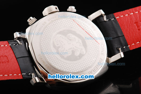 Ferrari Chronograph Automatic Movement Black Dial with White Numeral Marker and Red Subdials-Black Leather Strap - Click Image to Close