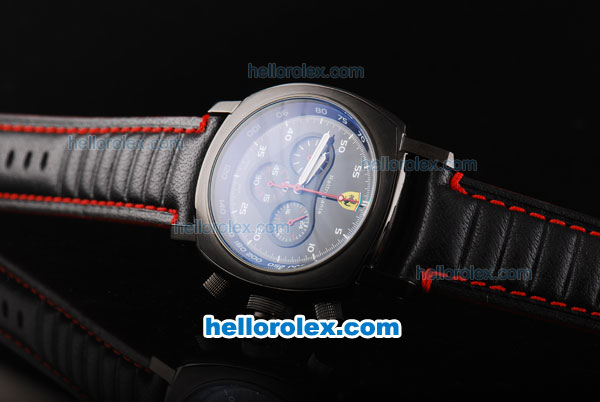 Ferrari Chronograph Quartz Movement PVD Case with Black Dial and Black Leather Strap - Click Image to Close
