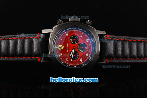 Ferrari Chronograph Quartz Movement PVD Case with Red Dial and Black Leather Strap - Click Image to Close