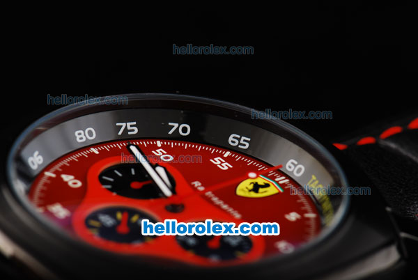 Ferrari Chronograph Quartz Movement PVD Case with Red Dial and Black Leather Strap - Click Image to Close