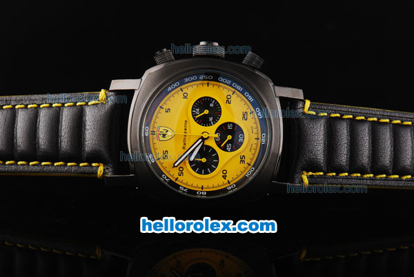 Ferrari Chronograph Quartz Movement PVD Case with Yellow Dial and Black Leather Strap - Click Image to Close