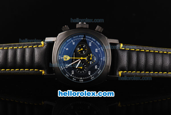 Ferrari Chronograph Quartz Movement PVD Case with Yellow Dial and White Marker-Black Leather Strap - Click Image to Close