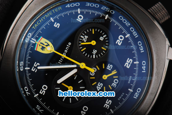 Ferrari Chronograph Quartz Movement PVD Case with Yellow Dial and White Marker-Black Leather Strap - Click Image to Close