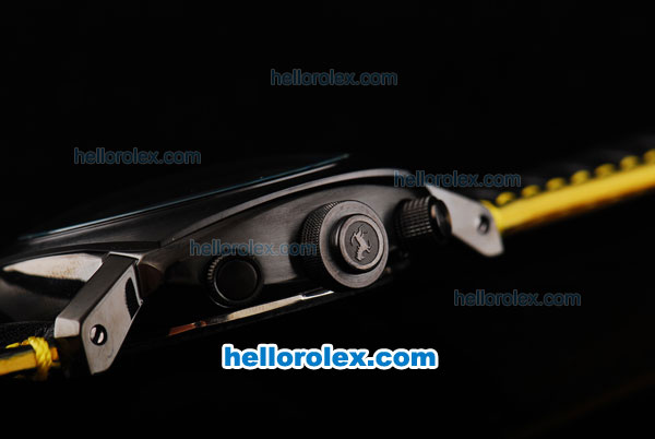 Ferrari Chronograph Quartz Movement PVD Case with Yellow Dial and White Marker-Black Leather Strap - Click Image to Close
