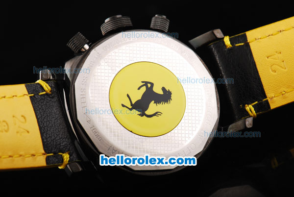 Ferrari Chronograph Quartz Movement PVD Case with Yellow Dial and White Marker-Black Leather Strap - Click Image to Close