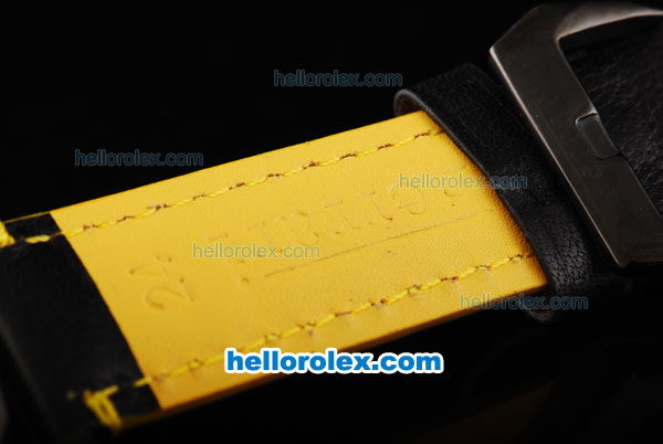 Ferrari Chronograph Quartz Movement PVD Case with Yellow Dial and White Marker-Black Leather Strap - Click Image to Close