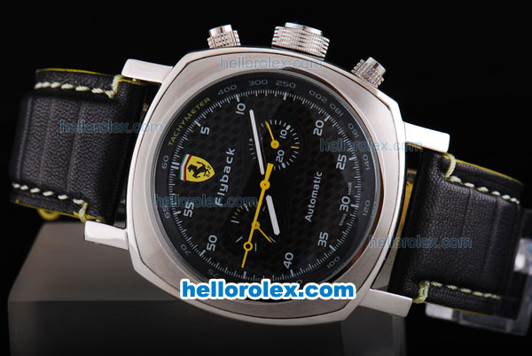 Ferrari Automatic Flyback with Black Dial and White Bezel,White Marking-Black Leather Strap - Click Image to Close