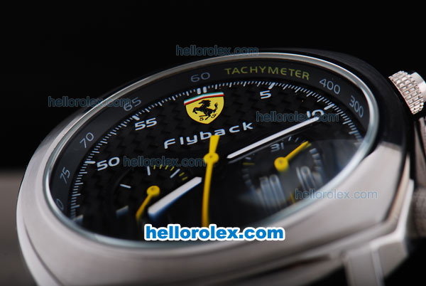 Ferrari Automatic Flyback with Black Dial and White Bezel,White Marking-Black Leather Strap - Click Image to Close