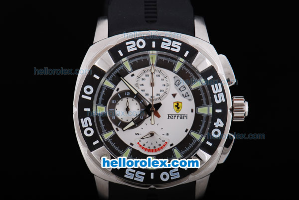 Ferrari Working Chronograph with Black Graduated Bezel and White Dial-Small Calendar and Rubber Strap - Click Image to Close