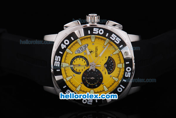 Ferrari Working Chronograph with Black Graduated Bezel and Yellow Dial-Small Calendar and Rubber Strap - Click Image to Close
