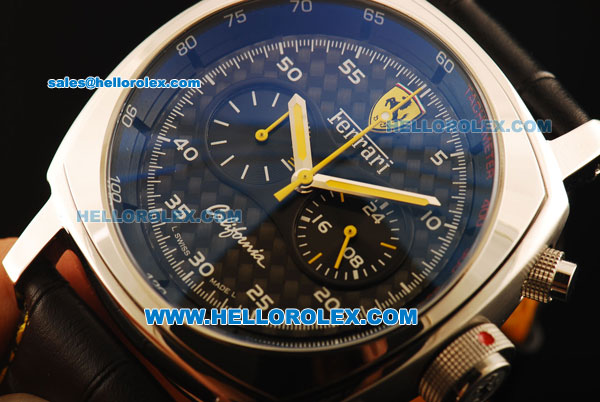 Ferrari California Chronograph Miyota Quartz Movement 7750 Coating Case with Black Dial and Black Leather Strap - Click Image to Close