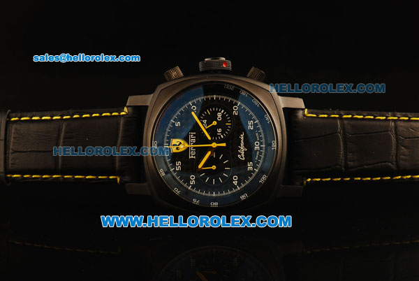 Ferrari California Chronograph Miyota Quartz Movement 7750 Coating/PVD Case with Black Dial and Black Leather Strap - Click Image to Close