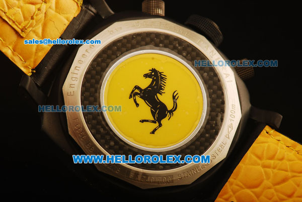 Ferrari California Chronograph Miyota Quartz Movement 7750 Coating/PVD Case with Black Dial and Black Leather Strap - Click Image to Close