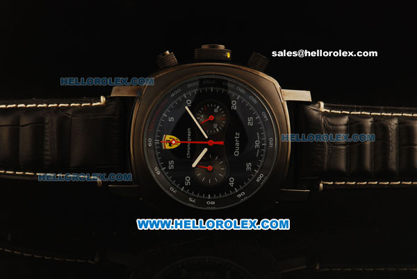 Ferrari Chronograph Miyota Quartz PVD Case with Black Dial and Black Leather-White Numeral Markers - Click Image to Close