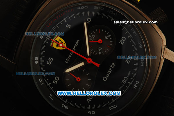 Ferrari Chronograph Miyota Quartz PVD Case with Black Dial and Black Leather-White Numeral Markers - Click Image to Close