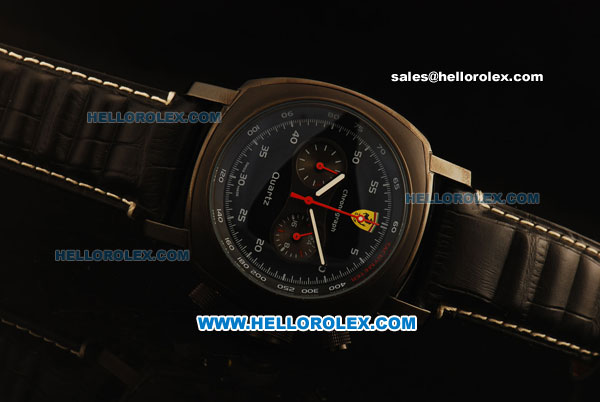 Ferrari Chronograph Miyota Quartz PVD Case with Black Dial and Black Leather-White Numeral Markers - Click Image to Close