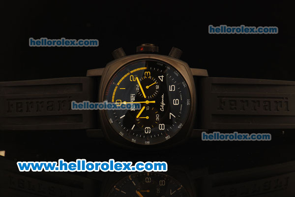 Ferrari & Panerai Chronograph Miyota Quartz PVD Case with Black Dial and Black Rubber Strap - Click Image to Close