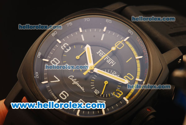 Ferrari & Panerai Chronograph Miyota Quartz PVD Case with Black Dial and Black Rubber Strap - Click Image to Close