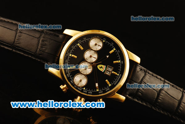 Ferrari Classic Automatic Yellow Gold Case with Black Dial and Brown Leather Strap - Click Image to Close
