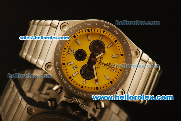Ferrari Chronogaph Swiss ETA Quartz Full Steel with Yellow Dial and 7750 Coating - Click Image to Close
