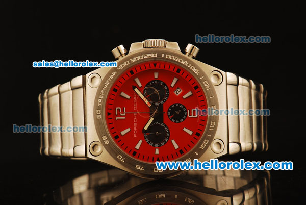 Ferrari Chronogaph Swiss ETA Quartz Full Steel with Red Dial and 7750 Coating - Click Image to Close