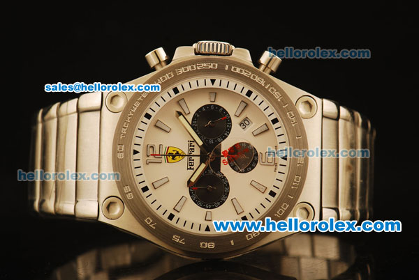 Ferrari Chronogaph Swiss ETA Quartz Full Steel with White Dial and 7750 Coating - Click Image to Close