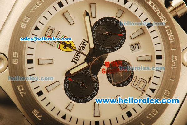 Ferrari Chronogaph Swiss ETA Quartz Full Steel with White Dial and 7750 Coating - Click Image to Close