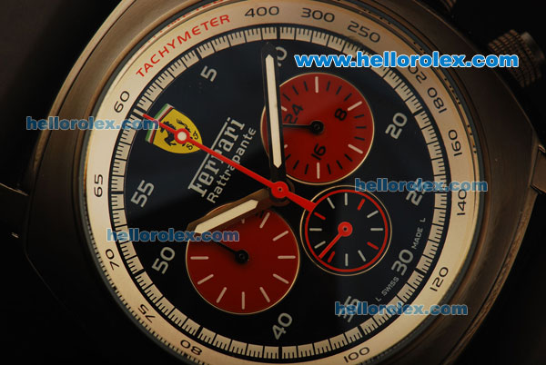 Ferrari Chronograph Quartz PVD Case with Black Dial/Red Subdials and Black Rubber Strap - Click Image to Close