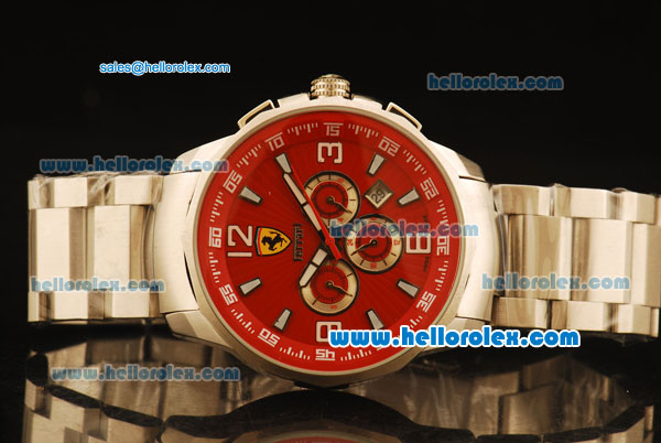 Ferrari Automatic Full Steel Case with Red Dial and Three Subdials-SS Strap - Click Image to Close