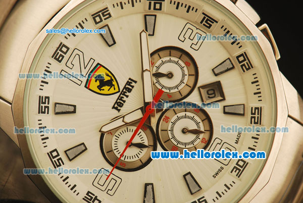 Ferrari Automatic Full Steel Case with White Dial and Three Subdials-SS Strap - Click Image to Close